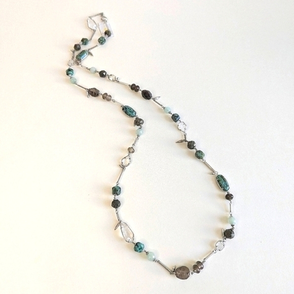 Kendra Scott Jewelry - Kendra Scott Ruth Mixed Stones Station Necklace Turquoise Gunmetal Silver